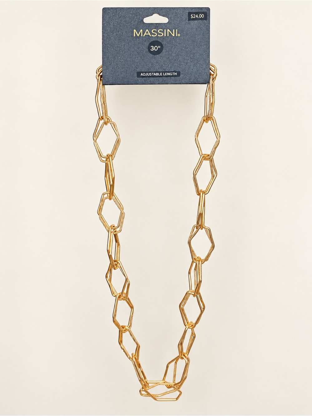 Massini Gold Tone Geometric Link Statement Necklace 30” Adjustable NWT $24